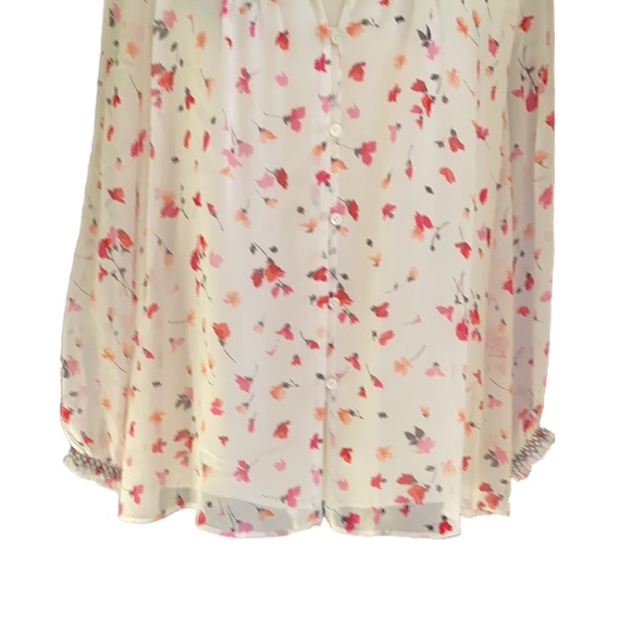 Joie Gontilda Silk Pink Floral Printed Semi Sheer Smocked Pintucked Blouse - M - Picture 7 of 16